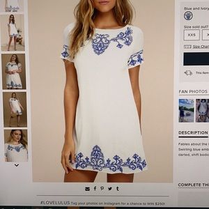 Lulus XS Tale to Tell Blue and Ivory shift dress